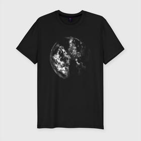 Мужская футболка хлопок Slim с принтом Халфтон планета в Белгороде, 92% хлопок, 8% лайкра | приталенный силуэт, круглый вырез ворота, длина до линии бедра, короткий рукав | без надписей | земля | космос | луна | планета | тренд | фантастика | черно белый