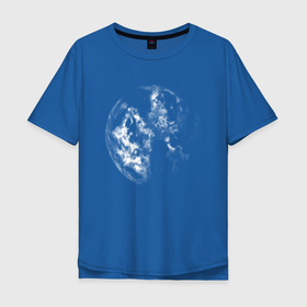 Мужская футболка хлопок Oversize с принтом Халфтон планета в Санкт-Петербурге, 100% хлопок | свободный крой, круглый ворот, “спинка” длиннее передней части | без надписей | земля | космос | луна | планета | тренд | фантастика | черно белый