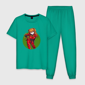 Мужская пижама хлопок с принтом Аска Лэнгли (Evangelion) в Тюмени, 100% хлопок | брюки и футболка прямого кроя, без карманов, на брюках мягкая резинка на поясе и по низу штанин
 | evangelion | евангелион | красный костюм | рыжие волосы