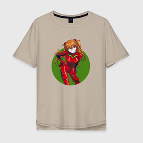 Мужская футболка хлопок Oversize с принтом Аска Лэнгли (Evangelion) , 100% хлопок | свободный крой, круглый ворот, “спинка” длиннее передней части | evangelion | евангелион | красный костюм | рыжие волосы