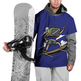 Накидка на куртку 3D с принтом Телевизор скейтбордист в Белгороде, 100% полиэстер |  | Тематика изображения на принте: urban style | облака | скейт | скейтборд | телевизор