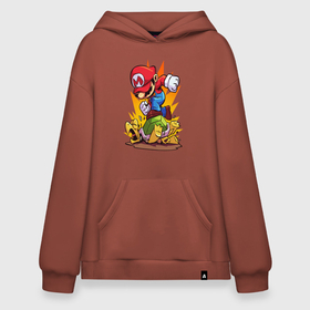 Худи SuperOversize хлопок с принтом Angry Mario в Кировске, 70% хлопок, 30% полиэстер, мягкий начес внутри | карман-кенгуру, эластичная резинка на манжетах и по нижней кромке, двухслойный капюшон
 | angry | dendy | mario | nintendo | злой | марио | нинтендо