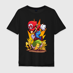 Мужская футболка хлопок Oversize с принтом Angry Mario , 100% хлопок | свободный крой, круглый ворот, “спинка” длиннее передней части | Тематика изображения на принте: angry | dendy | mario | nintendo | злой | марио | нинтендо
