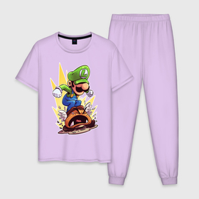Мужская пижама хлопок с принтом Angry Luigi в Екатеринбурге, 100% хлопок | брюки и футболка прямого кроя, без карманов, на брюках мягкая резинка на поясе и по низу штанин
 | angry | dendy | luigi | mario | nintendo | злой | луиджи | марио | нинтендо