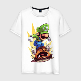 Мужская футболка хлопок с принтом Angry Luigi , 100% хлопок | прямой крой, круглый вырез горловины, длина до линии бедер, слегка спущенное плечо. | angry | dendy | luigi | mario | nintendo | злой | луиджи | марио | нинтендо