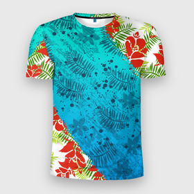 Мужская футболка 3D Slim с принтом ЛЕТНИЕ КРАСКИ | ТРОПИКИ   SUMMER   МОРЕ в Петрозаводске, 100% полиэстер с улучшенными характеристиками | приталенный силуэт, круглая горловина, широкие плечи, сужается к линии бедра | holiday | paints | palmen | palms | pattern | sea | summer | sun | tropical | каникулы | краски | лето | листья | море | пальмы | паттерн | солнце | тропики