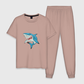 Мужская пижама хлопок с принтом акула молот в Курске, 100% хлопок | брюки и футболка прямого кроя, без карманов, на брюках мягкая резинка на поясе и по низу штанин
 | акула | животные | мир | морские жители | пасть | подводный | челюсть