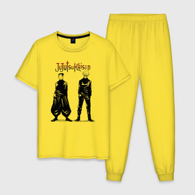 Мужская пижама хлопок с принтом Гето и Годжо Магическая битва в Новосибирске, 100% хлопок | брюки и футболка прямого кроя, без карманов, на брюках мягкая резинка на поясе и по низу штанин
 | anime | gojo satoru | jujutsu kaisen | manga | sorsery fight | suguru geto | аниме | аниме мальчик | гето сугуру | глупая повязка | годжо сатору | джутсу кайсен | дзюдзюцу кайсэн | магическая битва | манга | проклятия