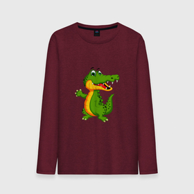 Мужской лонгслив хлопок с принтом Зеленый крокодильчик машет в Курске, 100% хлопок |  | детские | животные | зеленый | картинки | крокодил | мультфильм | популярные | хвост | челюсть