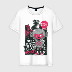 Мужская футболка хлопок с принтом Плохая обезьяна в Екатеринбурге, 100% хлопок | прямой крой, круглый вырез горловины, длина до линии бедер, слегка спущенное плечо. | абстракция | анархия | город | дым | животные | звери | криминал | обезьяна | хаос