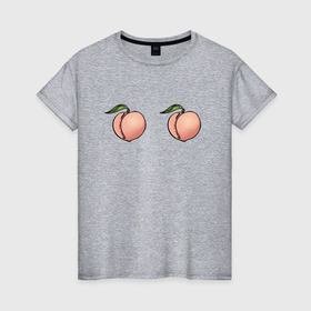 Женская футболка хлопок с принтом Два персика в Екатеринбурге, 100% хлопок | прямой крой, круглый вырез горловины, длина до линии бедер, слегка спущенное плечо | fruit | peach | персик | персики | фрукты