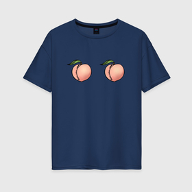 Женская футболка хлопок Oversize с принтом Два персика в Тюмени, 100% хлопок | свободный крой, круглый ворот, спущенный рукав, длина до линии бедер
 | fruit | peach | персик | персики | фрукты