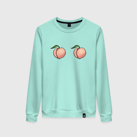 Женский свитшот хлопок с принтом Два персика в Тюмени, 100% хлопок | прямой крой, круглый вырез, на манжетах и по низу широкая трикотажная резинка  | fruit | peach | персик | персики | фрукты