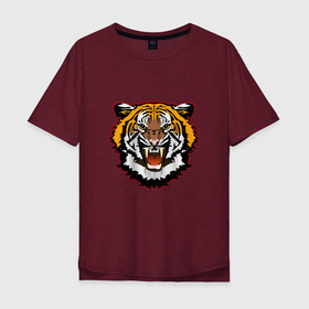 Мужская футболка хлопок Oversize с принтом БЕШЕНЫЙ ТИГР в Тюмени, 100% хлопок | свободный крой, круглый ворот, “спинка” длиннее передней части | animal | furious | head of tiger | monochrome