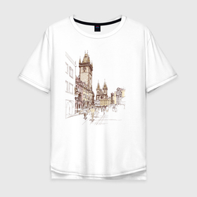 Мужская футболка хлопок Oversize с принтом Город Прага в Кировске, 100% хлопок | свободный крой, круглый ворот, “спинка” длиннее передней части | город | дома | европа | замки | замок | люди | отдых | прага | туризм | туристы | чехия