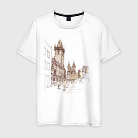 Мужская футболка хлопок с принтом Город Прага в Белгороде, 100% хлопок | прямой крой, круглый вырез горловины, длина до линии бедер, слегка спущенное плечо. | город | дома | европа | замки | замок | люди | отдых | прага | туризм | туристы | чехия