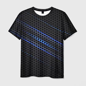 Мужская футболка 3D с принтом СТАЛЬНАЯ СЕТКА НЕОН | STEEL MESH NEON , 100% полиэфир | прямой крой, круглый вырез горловины, длина до линии бедер | neon | железо | металл | неон | соты | сталь | стальная броня | стальная сетка | текстура