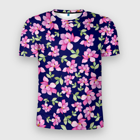 Мужская футболка 3D Slim с принтом Акварельные цветы 