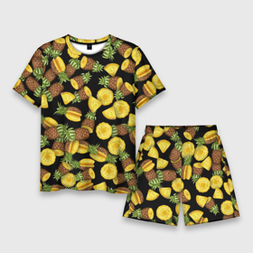 Мужской костюм с шортами 3D с принтом Ананасы в Петрозаводске,  |  | anans | pineapple | ананас | ананасовый | паттерн | свингеры | тропики | тропический | фрукты