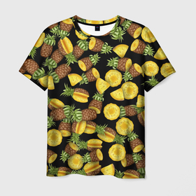 Мужская футболка 3D с принтом Ананасы в Екатеринбурге, 100% полиэфир | прямой крой, круглый вырез горловины, длина до линии бедер | anans | pineapple | ананас | ананасовый | паттерн | свингеры | тропики | тропический | фрукты