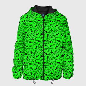 Мужская куртка 3D с принтом Черепа на кислотно зеленом фоне в Новосибирске, ткань верха — 100% полиэстер, подклад — флис | прямой крой, подол и капюшон оформлены резинкой с фиксаторами, два кармана без застежек по бокам, один большой потайной карман на груди. Карман на груди застегивается на липучку | death | gothic | halloween | horror | neon | skeleton | skillet | skull | готика | жуткий | кислота | кости | молодежный | неоновый | пират | подростковые | салатовый | скелет | хеллоуин | хоррор | хэллоуин | череп | черепки