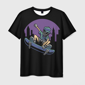 Мужская футболка 3D с принтом Скейтер в Белгороде, 100% полиэфир | прямой крой, круглый вырез горловины, длина до линии бедер | Тематика изображения на принте: urban style | скейт | скейтбордист | скейтер