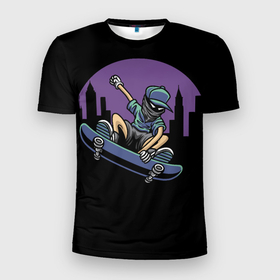 Мужская футболка 3D Slim с принтом Скейтер , 100% полиэстер с улучшенными характеристиками | приталенный силуэт, круглая горловина, широкие плечи, сужается к линии бедра | urban style | скейт | скейтбордист | скейтер