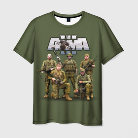 Мужская футболка 3D с принтом Арма   Arma, военный симулятор в Курске, 100% полиэфир | прямой крой, круглый вырез горловины, длина до линии бедер | arma | arma tactics | army | khaki | machine | soldiers | tactical | war | автоматы | арма | армия | военный симулятор | война | оружие | симулятор | солдаты | стрелялки | тактические | хаки