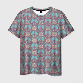 Мужская футболка 3D с принтом Символы хиппи в Новосибирске, 100% полиэфир | прямой крой, круглый вырез горловины, длина до линии бедер | hippy | знаки | мир | паттерн | символы | счпастье | хиппи | цветы | этнос
