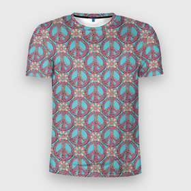 Мужская футболка 3D Slim с принтом Символы хиппи в Курске, 100% полиэстер с улучшенными характеристиками | приталенный силуэт, круглая горловина, широкие плечи, сужается к линии бедра | hippy | знаки | мир | паттерн | символы | счпастье | хиппи | цветы | этнос