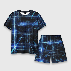 Мужской костюм с шортами 3D с принтом Линии неона ,  |  | cyber | геометрия | кибер | линии | неон | полосы