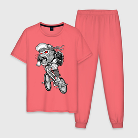 Мужская пижама хлопок с принтом Junk Gorilla в Белгороде, 100% хлопок | брюки и футболка прямого кроя, без карманов, на брюках мягкая резинка на поясе и по низу штанин
 | Тематика изображения на принте: bmx | gorilla | ride | бмикс | велосипед | горилла