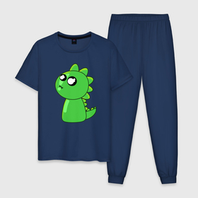 Мужская пижама хлопок с принтом Дракоша в Белгороде, 100% хлопок | брюки и футболка прямого кроя, без карманов, на брюках мягкая резинка на поясе и по низу штанин
 | динозавр | дракон | зелёный | милое | минимализм