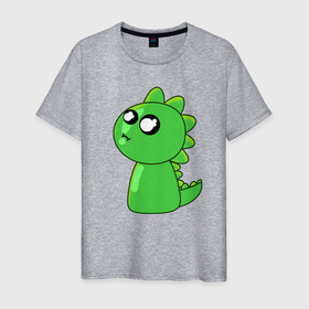 Мужская футболка хлопок с принтом Дракоша в Санкт-Петербурге, 100% хлопок | прямой крой, круглый вырез горловины, длина до линии бедер, слегка спущенное плечо. | динозавр | дракон | зелёный | милое | минимализм