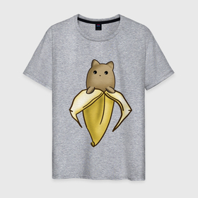 Мужская футболка хлопок с принтом Котёнок , 100% хлопок | прямой крой, круглый вырез горловины, длина до линии бедер, слегка спущенное плечо. | котёнок | котёнок в банане | мем | милый котёнок | минимализм | прикол