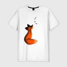 Мужская футболка хлопок Slim с принтом Лисёнок , 92% хлопок, 8% лайкра | приталенный силуэт, круглый вырез ворота, длина до линии бедра, короткий рукав | лиса | лисёнок с листьями | листья | осень | рыжий лис