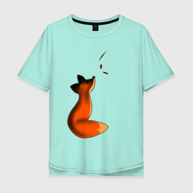 Мужская футболка хлопок Oversize с принтом Лисёнок , 100% хлопок | свободный крой, круглый ворот, “спинка” длиннее передней части | лиса | лисёнок с листьями | листья | осень | рыжий лис