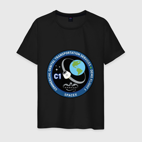 Мужская футболка хлопок с принтом SPACE X С1 в Тюмени, 100% хлопок | прямой крой, круглый вырез горловины, длина до линии бедер, слегка спущенное плечо. | dragon | falcon | planets | ship | stars | вселенная | космос | планеты