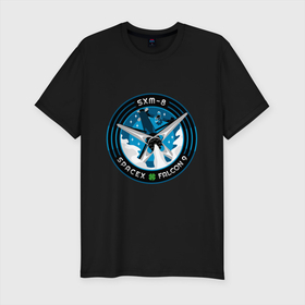 Мужская футболка хлопок Slim с принтом SPACE X SXM 8 в Санкт-Петербурге, 92% хлопок, 8% лайкра | приталенный силуэт, круглый вырез ворота, длина до линии бедра, короткий рукав | dragon | falcon | planets | ship | stars | вселенная | космос | планеты