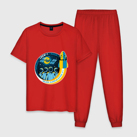 Мужская пижама хлопок с принтом SPACE X CREW 1 в Екатеринбурге, 100% хлопок | брюки и футболка прямого кроя, без карманов, на брюках мягкая резинка на поясе и по низу штанин
 | Тематика изображения на принте: dragon | falcon | planets | ship | stars | вселенная | космос | планеты