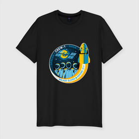 Мужская футболка хлопок Slim с принтом SPACE X CREW 1 , 92% хлопок, 8% лайкра | приталенный силуэт, круглый вырез ворота, длина до линии бедра, короткий рукав | dragon | falcon | planets | ship | stars | вселенная | космос | планеты