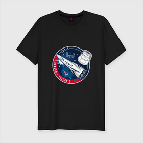 Мужская футболка хлопок Slim с принтом SPACE X CRS 5 в Санкт-Петербурге, 92% хлопок, 8% лайкра | приталенный силуэт, круглый вырез ворота, длина до линии бедра, короткий рукав | dragon | falcon | planets | ship | stars | вселенная | космос | планеты