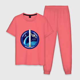 Мужская пижама хлопок с принтом SPACE X CRS 2 , 100% хлопок | брюки и футболка прямого кроя, без карманов, на брюках мягкая резинка на поясе и по низу штанин
 | Тематика изображения на принте: dragon | falcon | planets | ship | stars | вселенная | космос | планеты