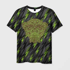 Мужская футболка 3D с принтом Обезьяна из листьев в Санкт-Петербурге, 100% полиэфир | прямой крой, круглый вырез горловины, длина до линии бедер | Тематика изображения на принте: monkey | дерево | листья | обезьяна | природа | растение