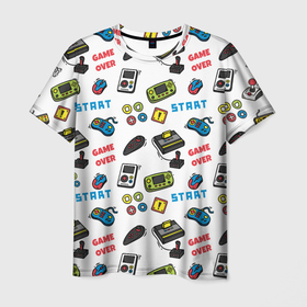 Мужская футболка 3D с принтом START | GAME OVER в Санкт-Петербурге, 100% полиэфир | прямой крой, круглый вырез горловины, длина до линии бедер | game over | nintendo | pattern | sega | sony | start | tetris | денди | конец игры | нинтедо | нинтендо | паттерн | приставка | сега | сони | старт | тетрис