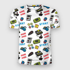 Мужская футболка 3D Slim с принтом START | GAME OVER в Новосибирске, 100% полиэстер с улучшенными характеристиками | приталенный силуэт, круглая горловина, широкие плечи, сужается к линии бедра | game over | nintendo | pattern | sega | sony | start | tetris | денди | конец игры | нинтедо | нинтендо | паттерн | приставка | сега | сони | старт | тетрис