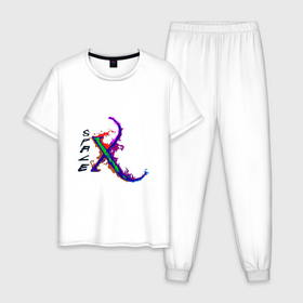 Мужская пижама хлопок с принтом SPACEX Красочный Неон в Санкт-Петербурге, 100% хлопок | брюки и футболка прямого кроя, без карманов, на брюках мягкая резинка на поясе и по низу штанин
 | компания | краски | логотип | неон. | промышленность