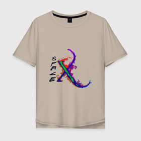 Мужская футболка хлопок Oversize с принтом SPACEX Красочный Неон в Тюмени, 100% хлопок | свободный крой, круглый ворот, “спинка” длиннее передней части | Тематика изображения на принте: компания | краски | логотип | неон. | промышленность