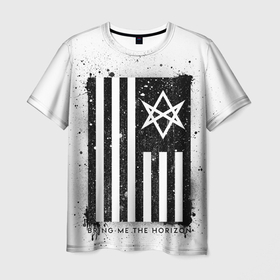 Мужская футболка 3D с принтом BMTH флаг в Тюмени, 100% полиэфир | прямой крой, круглый вырез горловины, длина до линии бедер | bmth | bring me the horizon | horizon | группы | музыка | рок