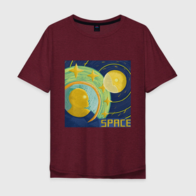 Мужская футболка хлопок Oversize с принтом Space Oddity 42 в Екатеринбурге, 100% хлопок | свободный крой, круглый ворот, “спинка” длиннее передней части | Тематика изображения на принте: blue | moon | space | spaceman | star | желтый | звезда | звезды | космонавт | космос | луна